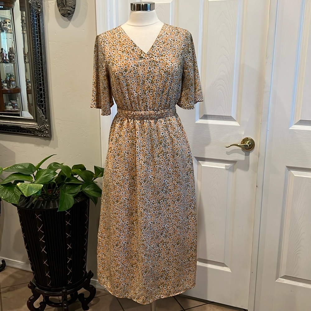 ROOLEE Floral Short Sleeve Midi Dress